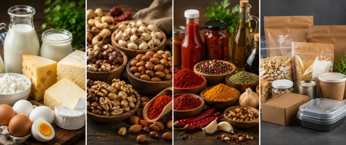 Foodist İstanbul 2026 fuarında öne çıkan süt ürünleri, kuruyemiş, baharat, sos ve gıda paketleme ambalaj çözümlerini temsil eden profesyonel fuar banner görseli.